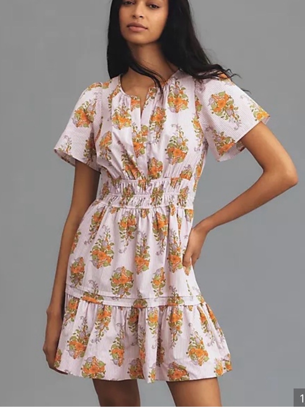 Anthropologie Somerset Floral Smocked Waist Short Sleeve Mini Dress